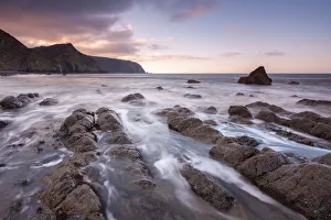 Sunset over Mouthmill Beach on the North Devon coast, Devon, England, United Kingdom