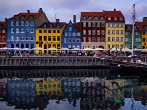 Nyhavn Prints: Sunset at Nyhavn, Copenhagen, Denmark, Scandinavia, Europe