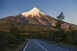 Road Markings Prints: Sunset at Osorno Volcano, Vicente Perez Rosales National Park, Chilean Lake District