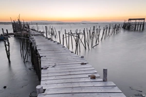 Sado River Prints: Sunset at Palafito Pier of Carrasqueira, Natural Reserve of Sado River, Alcacer do Sal