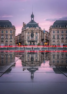 Mirror Prints: Sunset at Place de la Bourse at blue hour, Bordeaux, Gironde, Aquitaine, France, Europe