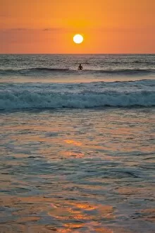 Sunset at Playa Guiones surfing beach, Nosara, Nicoya Peninsula, Guanacaste Province, Pacific coast, Costa Rica
