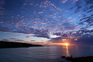 Sunburst Prints: Sunset over Porthmeor Beach in St. Ives, Cornwall, England, United Kingdom, Europe