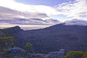Images Dated 31st July 2007: Sunset over the rim of the Volcano of Piton de la Fournaise, La Reunion