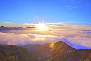 Sunset over Roque Bentayga, Gran Canaria, Canary Islands, Spain, Atlantic Ocean, Europe