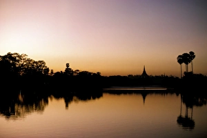 Romantic Sky Prints: Sunset on Royal Lake, Yangon (Rangoon), Myanmar (Burma), Asia
