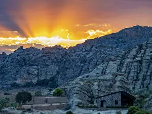 Exotic Prints: Sunset behind sandstone formations near Relais de la Reine Hotel in Isalo, Madagascar