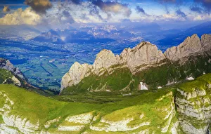 Typically Swiss Prints: Sunset on Saxer Lucke with the town of Buchs in St. Gallen canton in the background