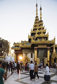 Typically Myanmar Prints: Sunset at Shwedagon Pagoda, Yangon (Rangoon), Myanmar (Burma), Asia