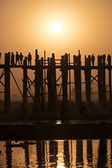 Typically Myanmar Prints: Sunset at U Bein bridge, oldest and longest teak bridge in the world