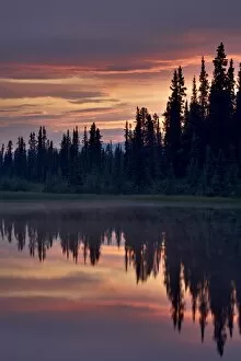 Images Dated 15th July 2009: Sunset at an unnamed lake near Salmo Lake, Alaska Highway, Yukon Territory