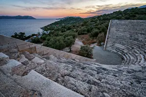 Theater Prints: Sunset view of the ancient theater in Antiphellos with the coastline in the background in Kas