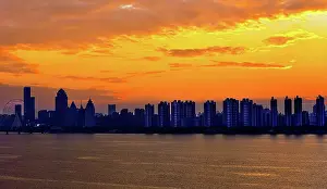 Jiangxi Prints: Sunset view of Nanchang City and Ganjiang River from the Pavilion of Prince Teng