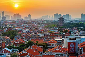 Fujian Prints: Sunset view of the old town of Quanzhou, UNESCO World Heritage), Fujian Province, China