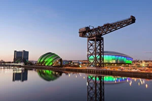 Domes Gallery: Sunset view of River Clyde, Finnieston Crane, The Hydro and the Armadillo, Glasgow