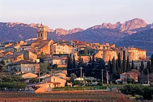 Sights Prints: Sunset view of Sablet in Vaucluse with mountains in the background