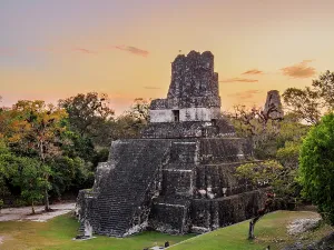 Ceremony Prints: Sunset view of Temple II located at Great Plaza in Tikal, Guatemala