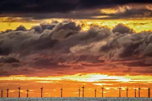 Wind Power Prints: Sunset view from Walney Island across the Irish Dea towards the distant Walney Offshore Wind Farm