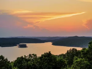 Acropolis Prints: Sunset view of Yaxha Lake from Temple 216 at East Acropolis in Yaxha Archaeological Site in Peten Guatemala