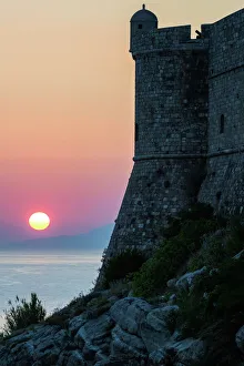 City Walls Prints: Sunset at the Walls of Old Town, Dubrovnik, UNESCO World Heritage Site, Croatia, Europe