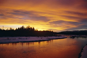 Endless Prints: Sunset over a warm river in winter