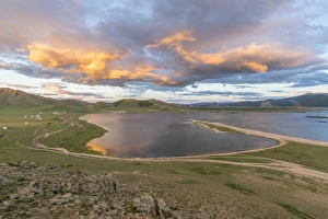 Sunset over White Lake, Tariat district, North Hangay province, Mongolia, Central Asia