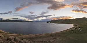 White Lake Prints: Sunset over White Lake, Tariat district, North Hangay province, Mongolia, Central Asia