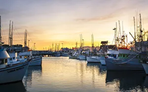 The Pacific Prints: Sunset over Yachts at Fishermans Wharf