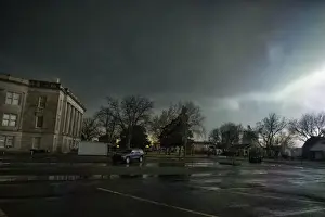 Stormy Sky Prints: Supercell thunderstorm turns the four o clock sunshine to darkness on April 17 2013 in the centre of Lawton