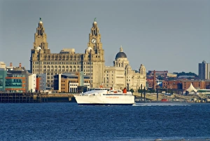 Superseacat and Three Graces from the River Mersey, Liverpool, Merseyside