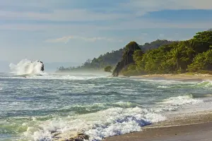 Power In Nature Prints: Surf breaking on sea stack and the Penon rock at this far south Nicoya Peninsula beach