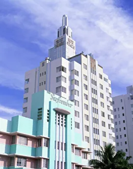 Hotels Prints: The Surfcomber and Ritz Plaza Hotels, Ocean Drive, Art Deco District, Miami Beach