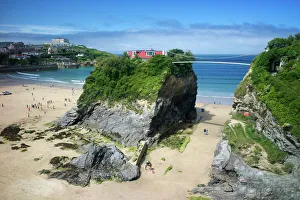 Holidays Prints: Suspension bridge at Towan beach, Newquay, Cornwall, England, United Kingdom, Europe