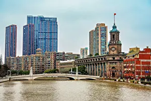 Skyscrapers Prints: Suzhou Creek with the Shanghai Postal Museum (built in the 1920s) on the right