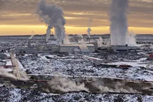 Grindavik Prints: Svartsengi (Blue Lagoon) Geothermal Power Station at sunset, Grindavik