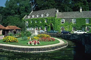 Hotels Prints: Swan Hotel on a bend in the River Coln, Bibury, Gloucestershire, The Cotswolds