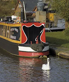 Channel Prints: Swan and narrowboat near the British Waterways Board workshops, Worcester