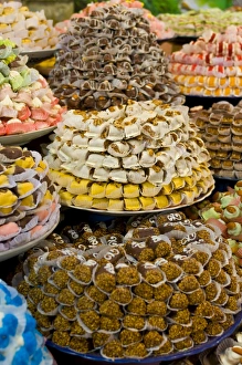 Dessert Prints: Sweets for sale in the souk of Meknes, Morocco, North Africa, Africa