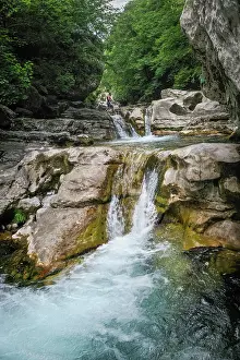 Regional Prints: Swimming in Loup River gorges during a sunny day in Provence-Alpes-Cote d'Azur region in southeast France for