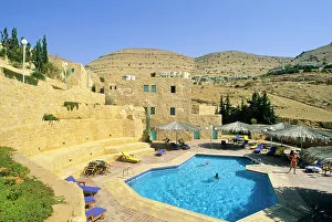 Outdoor Activities Prints: Swimming pool of the Taybet Zaman Tourism Resort, around Petra, Jordan, Middle East