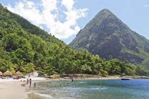 Windward Islands Prints: Swimming and sunbathing on Jalousie (Sugar) Beach