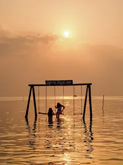 Enjoyment Prints: Swing at the Stingray Beach, sunset, Caye Caulker, Belize District, Belize