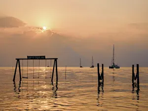 Enjoyment Prints: Swing at the Stingray Beach, sunset, Caye Caulker, Belize District, Belize