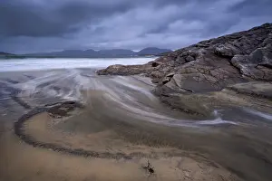 Swirling Prints: Swirling Wave Patterns at Luskentyre Beach backed by the Harris Hills, Isle of Harris