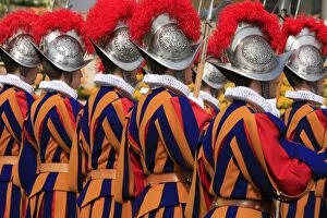 Swiss guards parading, Vatican, Rome, Lazio, Italy, Europe