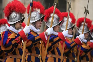 Sentries Prints: Swiss guards at St. Peters Basilica, Vatican, Rome, Lazio, Italy, Europe