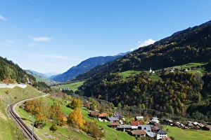 Train Track Prints: Swiss railway, autumn, Engadine, Graubunden, Switzerland, Europe