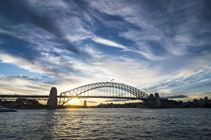 Sydney Prints: Sydney harbour bridge at sunset, Sydney, New South Wales, Australia, Pacific