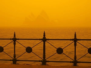 Railings Prints: Sydney Opera House during red dust storm, Sydney, New South Wales, Australia, Pacific