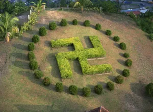 Formal Gardens Prints: Symbol similar to swastika in garden of Buddhist temple Puu Jih Shih, Sandakan
